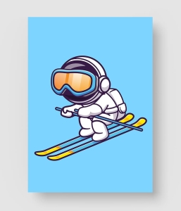 滑雪太空人卡通插画