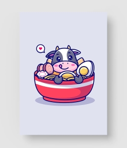 拉面牛卡通插画