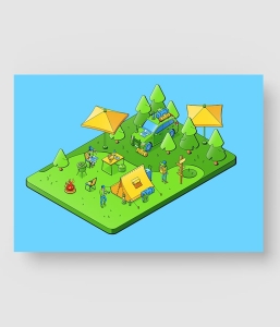 户外露营2.5D插画