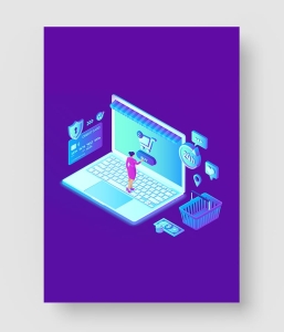 购物场景2.5D插画